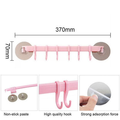 Adhesive Wall Mounted Multifunction Organizer Rack with Hooks for Bathroom Kitchen