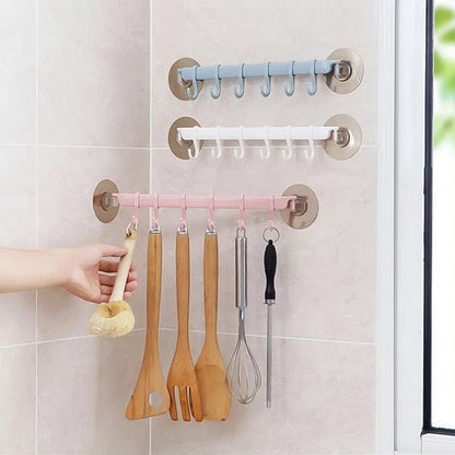 Adhesive Wall Mounted Multifunction Organizer Rack with Hooks for Bathroom Kitchen
