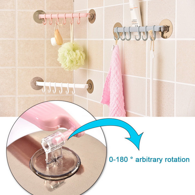 Adhesive Wall Mounted Multifunction Organizer Rack with Hooks for Bathroom Kitchen