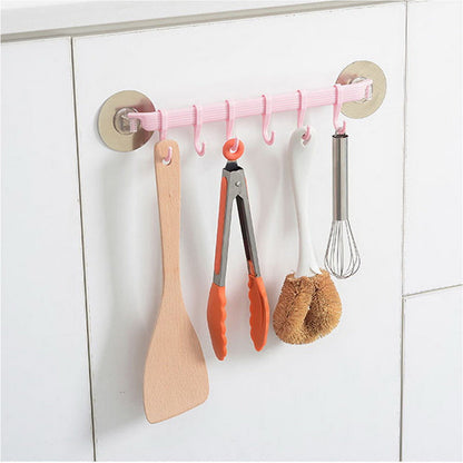 Adhesive Wall Mounted Multifunction Organizer Rack with Hooks for Bathroom Kitchen