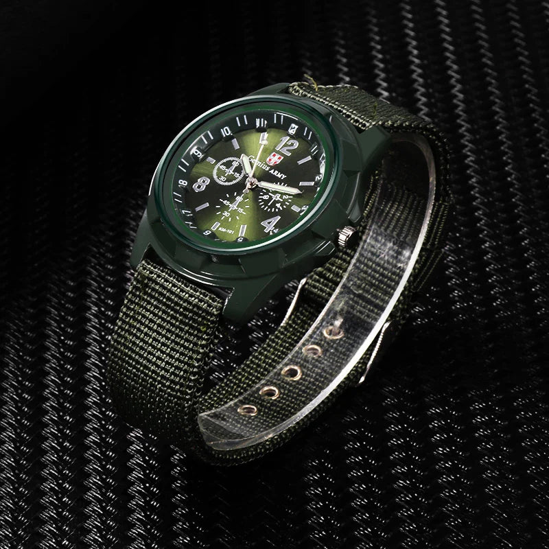 Durable Men's Military Outdoor Sports Watch - Braided Nylon Strap, Quartz Movement