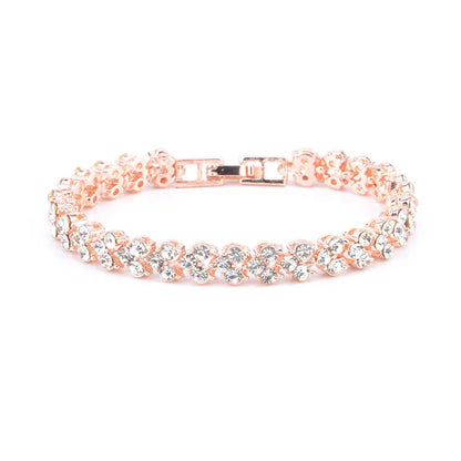 Elegant Rose Gold Roman Crystal Heart Chain Women's Bracelet - Fashion Bangle