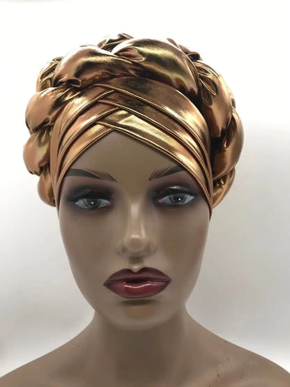 Premium Women's Braided Turban Headwrap - Auto Gele Headtie - Stylish Headscarf Bonnet