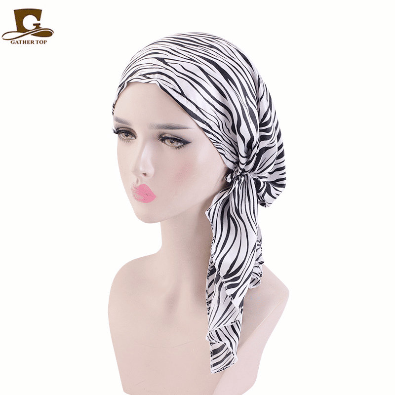 Elegant Vintage Silky Turban Bonnet, Elastic Printed Headwrap for Hair Loss