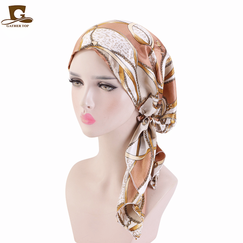 Elegant Vintage Silky Turban Bonnet, Elastic Printed Headwrap for Hair Loss