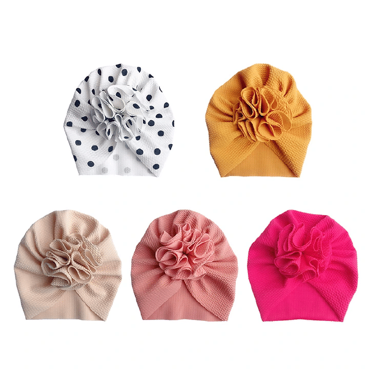3-Pack Cute Floral Baby Turban & Beanie Caps for 0-18m Infant Girls