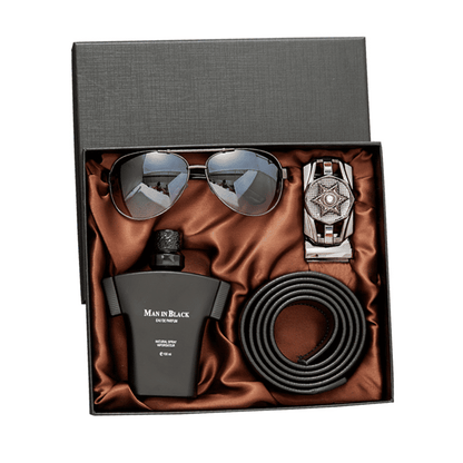 Men's Luxury 3-Piece Gift Set: Sunglasses, Leather Belt, Wallet, Perfume