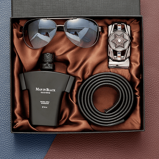 Men's Luxury 3-Piece Gift Set: Sunglasses, Leather Belt, Wallet, Perfume