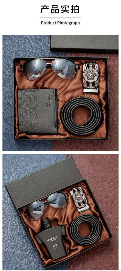 Men's Luxury 3-Piece Gift Set: Sunglasses, Leather Belt, Wallet, Perfume