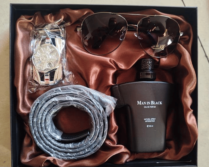 Men's Luxury 3-Piece Gift Set: Sunglasses, Leather Belt, Wallet, Perfume