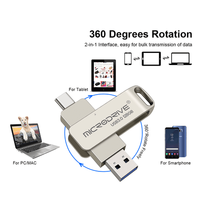 High-Speed Dual-Port Metal USB 3.0 OTG Flash Drive for Type-C & USB-A