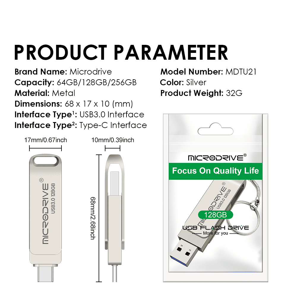 High-Speed Dual-Port Metal USB 3.0 OTG Flash Drive for Type-C & USB-A