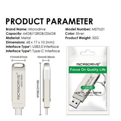 High-Speed Dual-Port Metal USB 3.0 OTG Flash Drive for Type-C & USB-A