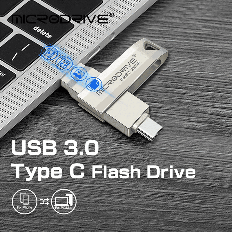 High-Speed Dual-Port Metal USB 3.0 OTG Flash Drive for Type-C & USB-A