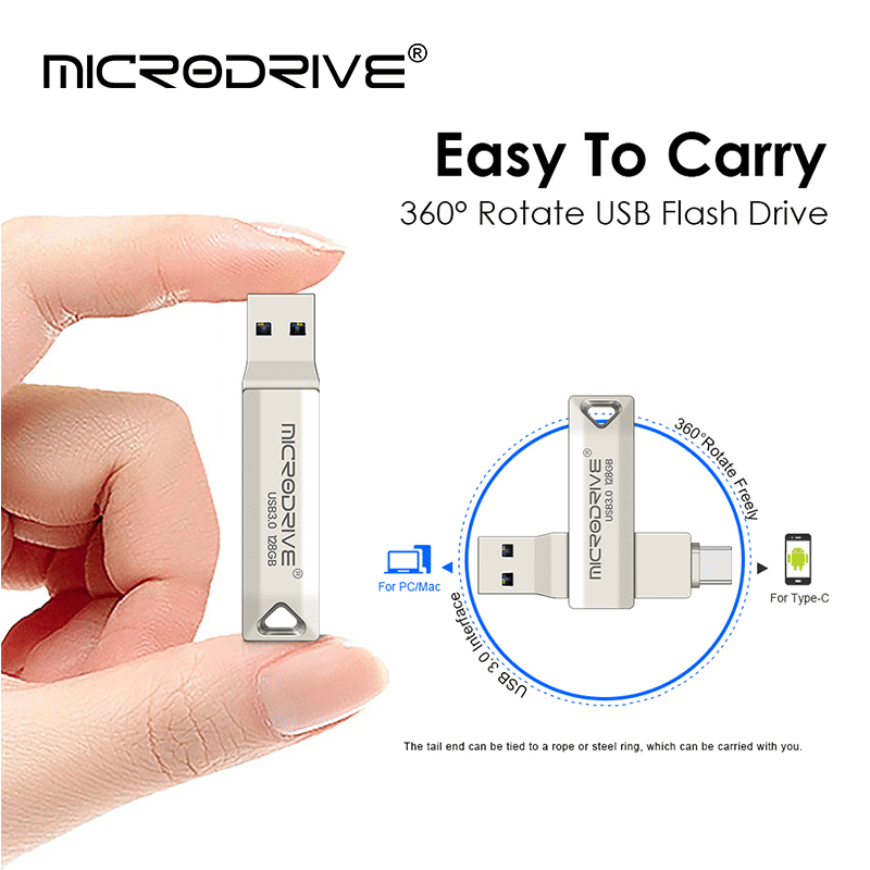 High-Speed Dual-Port Metal USB 3.0 OTG Flash Drive for Type-C & USB-A