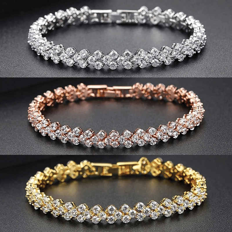 Elegant Rose Gold Roman Crystal Heart Chain Women's Bracelet - Fashion Bangle