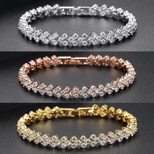 Elegant Rose Gold Roman Crystal Heart Chain Women's Bracelet - Fashion Bangle