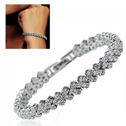 Elegant Rose Gold Roman Crystal Heart Chain Women's Bracelet - Fashion Bangle