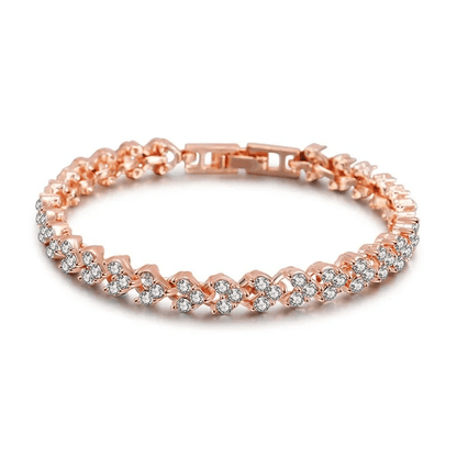 Elegant Rose Gold Roman Crystal Heart Chain Women's Bracelet - Fashion Bangle