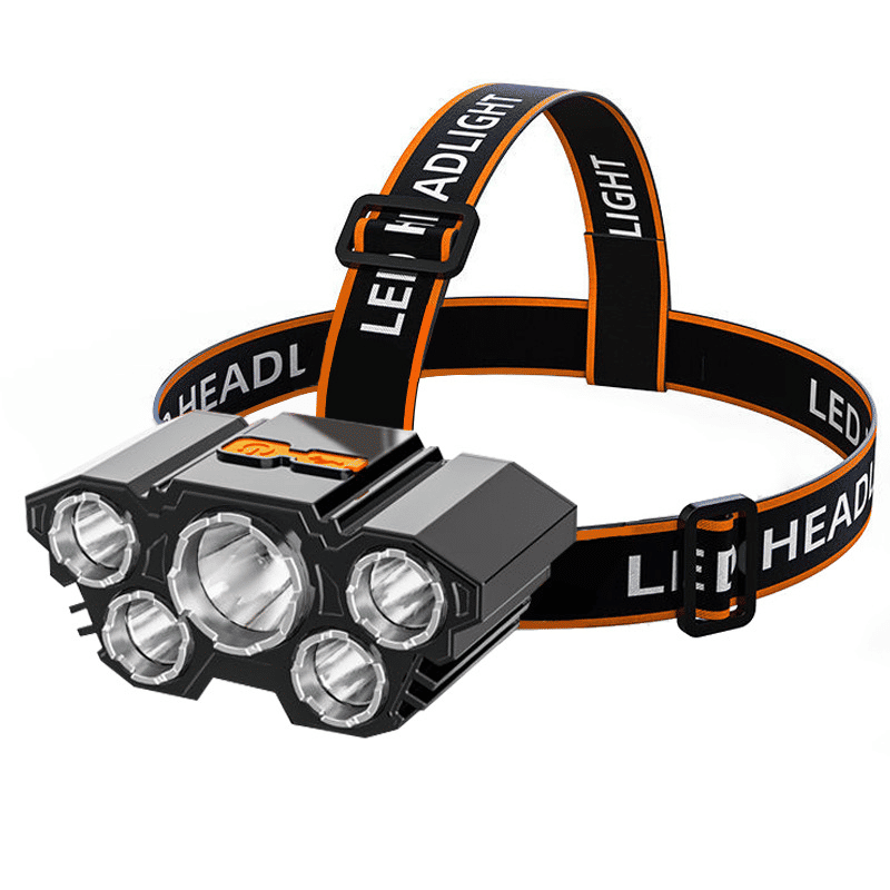 1200 Lumen USB Rechargeable 5-LED Waterproof Zoomable Headlamp for Outdoor Adventures