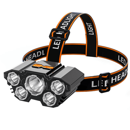 1200 Lumen USB Rechargeable 5-LED Waterproof Zoomable Headlamp for Outdoor Adventures