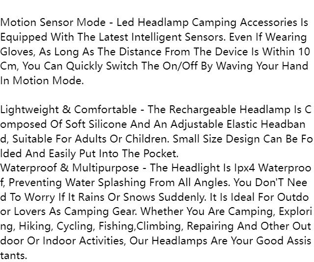 Bright LED Rechargeable Headlamp with Motion Sensor for Outdoor Activities