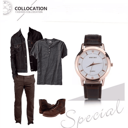 Elegant Brown Leather Strap Couple Quartz Watches - Fashionable Lover Gift Set