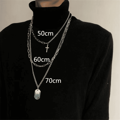 Trendy Men's 3-Piece Multi-Layer Hip Hop Silver Chain Necklace Set