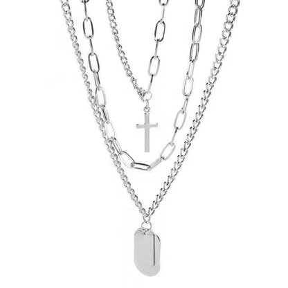 Trendy Men's 3-Piece Multi-Layer Hip Hop Silver Chain Necklace Set