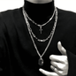 Trendy Men's 3-Piece Multi-Layer Hip Hop Silver Chain Necklace Set
