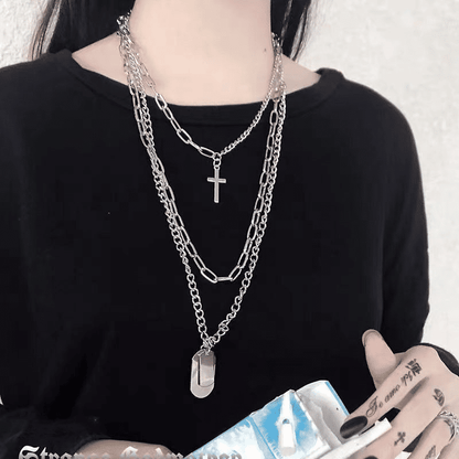 Trendy Men's 3-Piece Multi-Layer Hip Hop Silver Chain Necklace Set