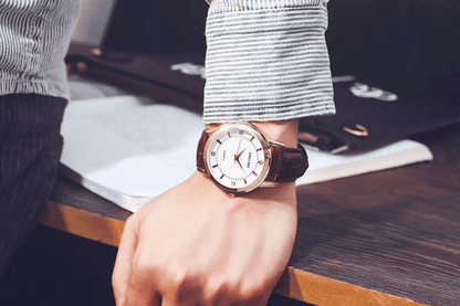 Elegant Brown Leather Strap Couple Quartz Watches - Fashionable Lover Gift Set