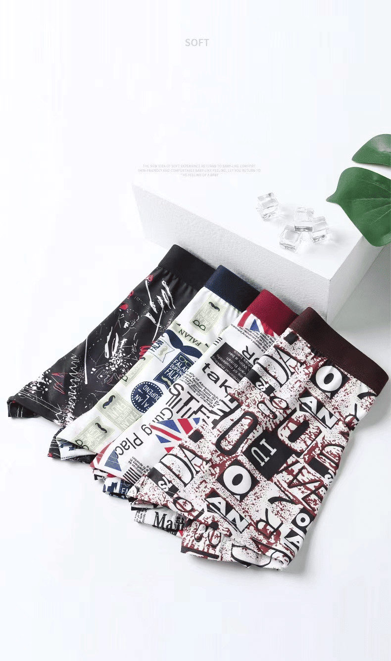 4-Pack Men's Ice Silk Boxer Briefs: Breathable, Comfortable, Fashion Print Underwear