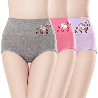 3-Pack High-Waisted Pure Cotton Women's Underwear, Breathable Tummy Control Panties