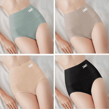 4-Pack Pure Cotton Graphene Antibacterial High-Waist Seamless Breathable Womens Panties