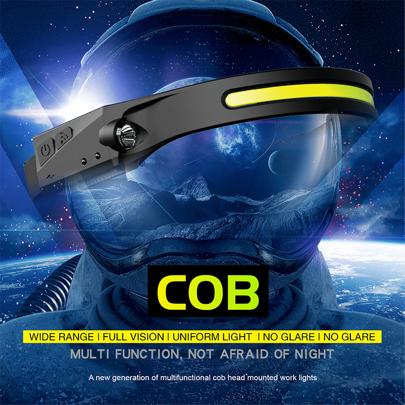 Versatile COB LED Sensor Headlamp, USB Rechargeable with 5 Lighting Modes