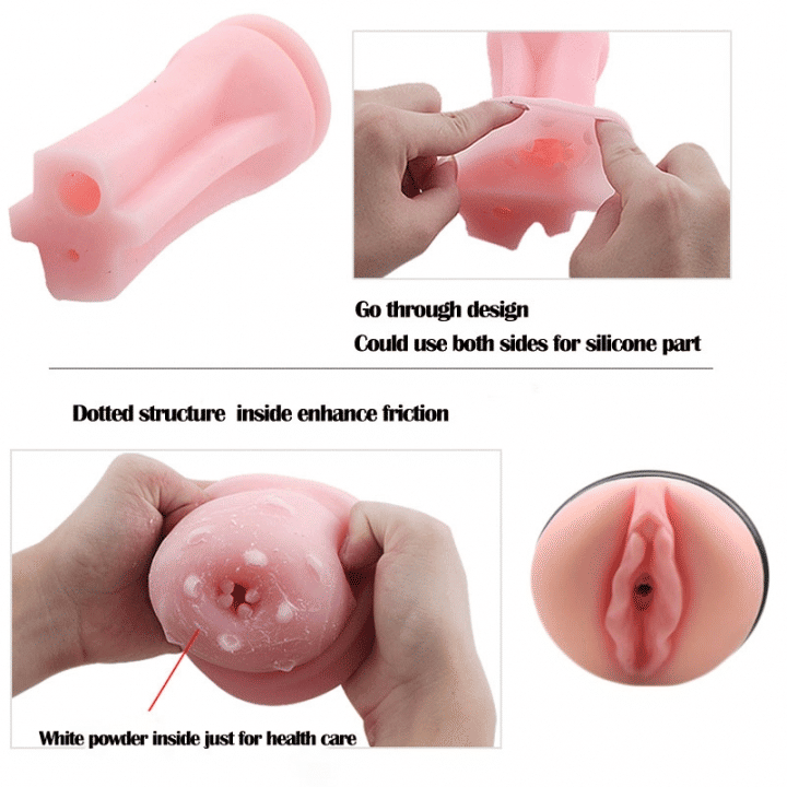 RUNSONE Realistic Vibrating Male Masturbator Cup - Flashlight Style Silicone Sex Toy