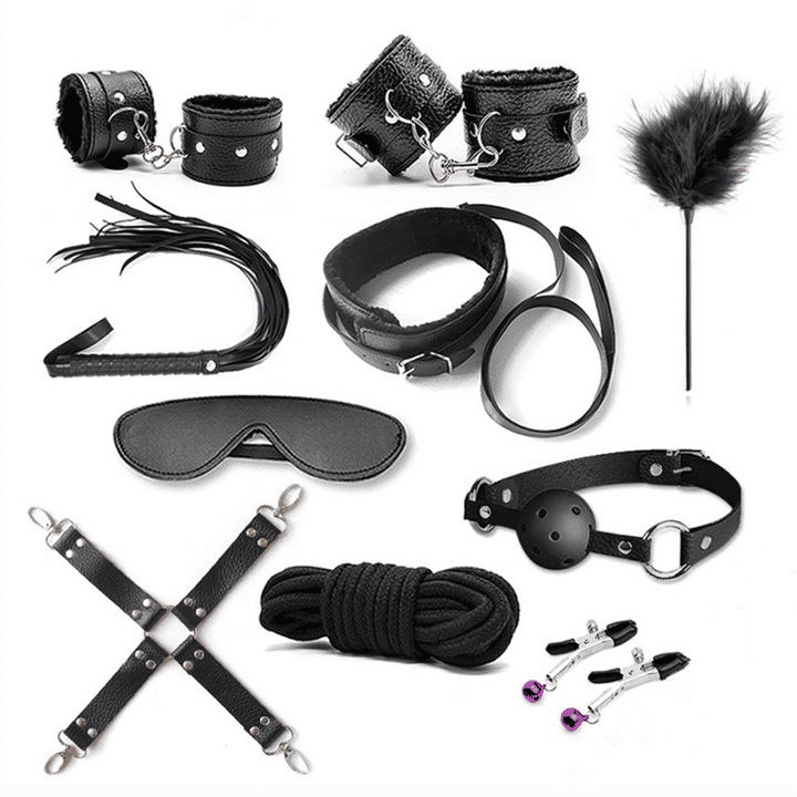 Premium 10-Piece PU Leather BDSM Bondage Restraint Set for Adult Couples