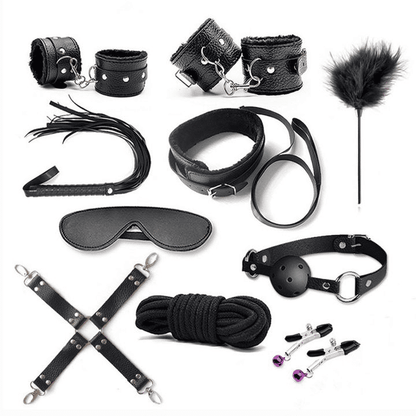 Premium 10-Piece PU Leather BDSM Bondage Restraint Set for Adult Couples
