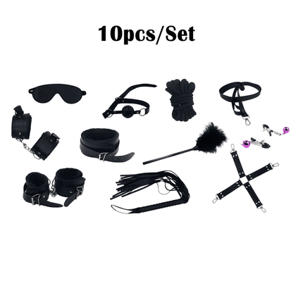 Premium 10-Piece PU Leather BDSM Bondage Restraint Set for Adult Couples