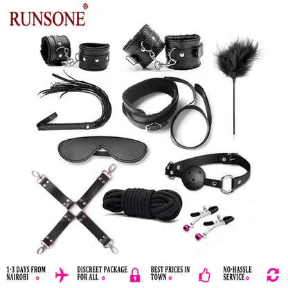 Premium 10-Piece PU Leather BDSM Bondage Restraint Set for Adult Couples