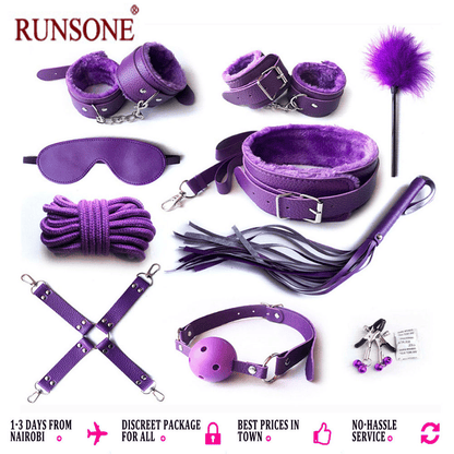 Premium 10-Piece PU Leather BDSM Bondage Restraint Set for Adult Couples