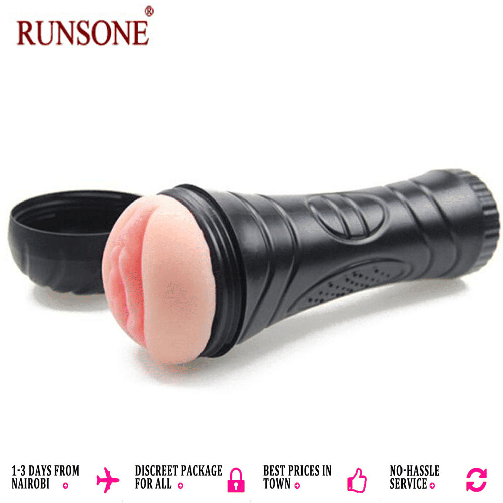 RUNSONE Realistic Vibrating Male Masturbator Cup - Flashlight Style Silicone Sex Toy