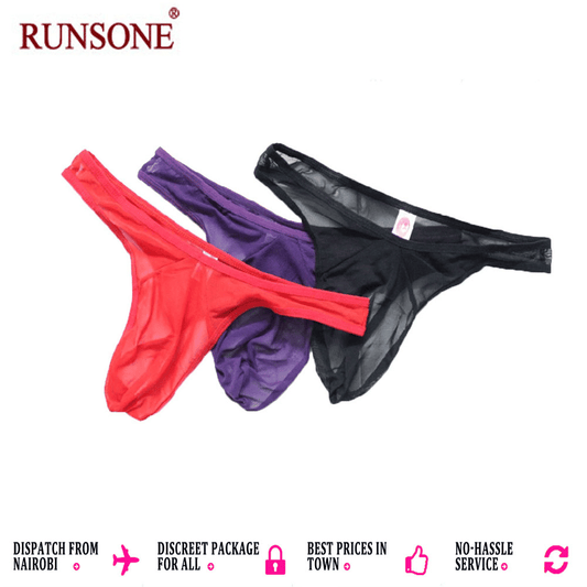 Men's Ice Silky Breathable See-Through Thong Briefs - 3 Color Pack