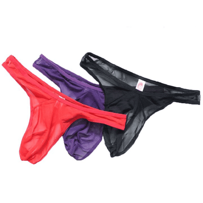 Men's Ice Silky Breathable See-Through Thong Briefs - 3 Color Pack