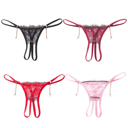 Women's 4-in-1 Pack Sexy Lace Crotchless G-String Thong Lingerie Set