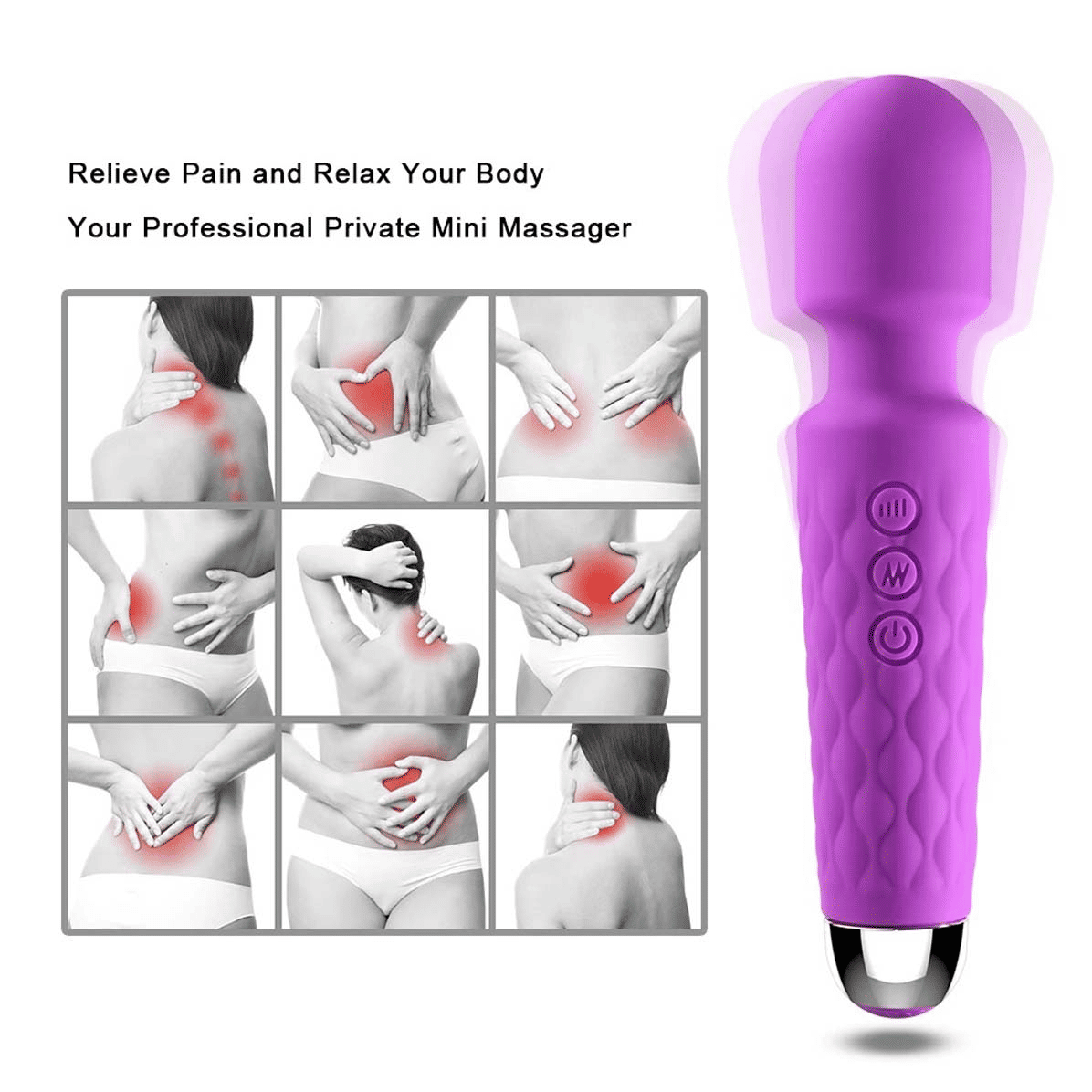 Rechargeable Cordless Wand Massager: Powerful, Waterproof, Body-Safe Silicone Stimulator