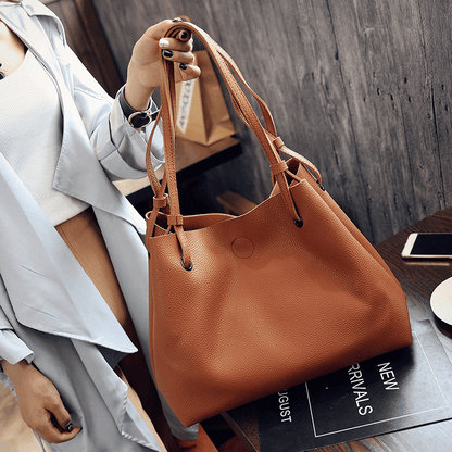 Women's 2-Piece Large PU Leather Tote & Shoulder Bag Set - Soft, Stylish, Versatile