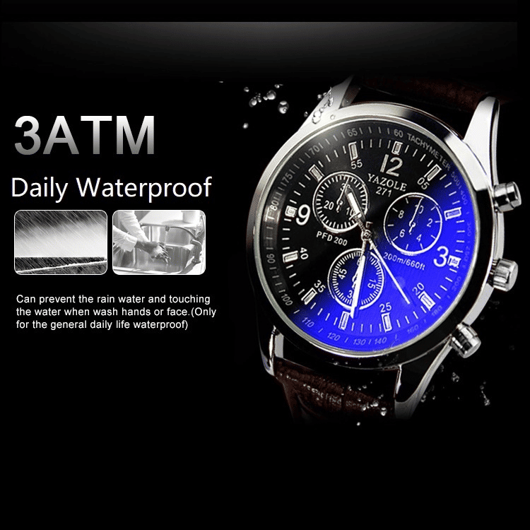 Sophisticated Men's Quartz Watch: Stainless Steel, PU Leather Strap, Water-Resistant
