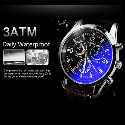 Sophisticated Men's Quartz Watch: Stainless Steel, PU Leather Strap, Water-Resistant